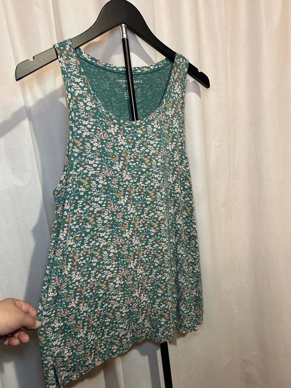American Eagle Green Floral Scoop Neck Tank